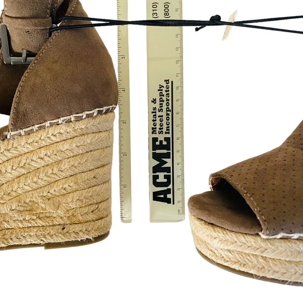 Altar’d State Marie Taupe Faux Suede Espadrille Platform Wedge Sandals Sz 10 NWT